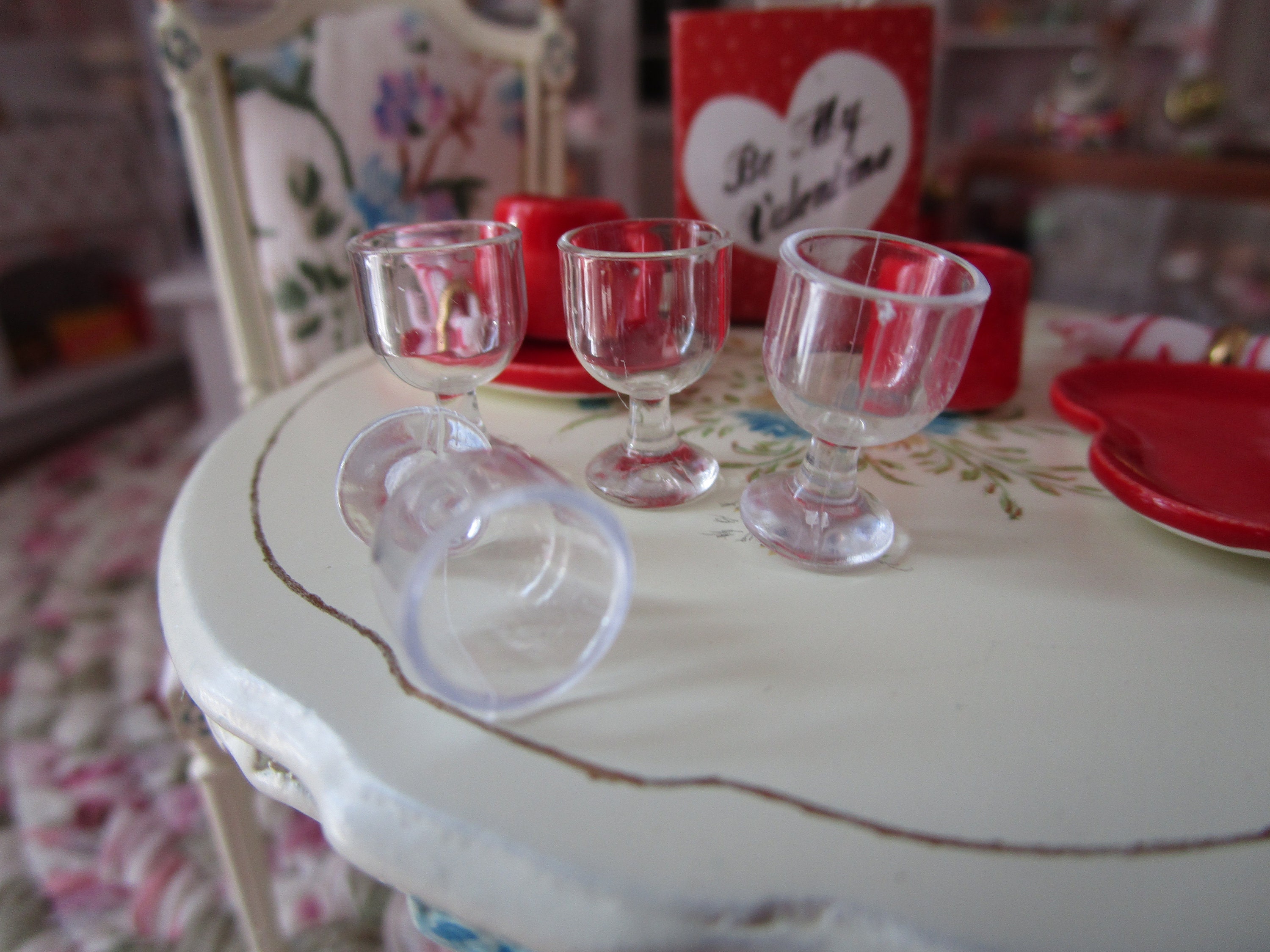 Miniature Wine Glasses, 4 Piece Set, Mini Glasses Style 65, Dollhouse