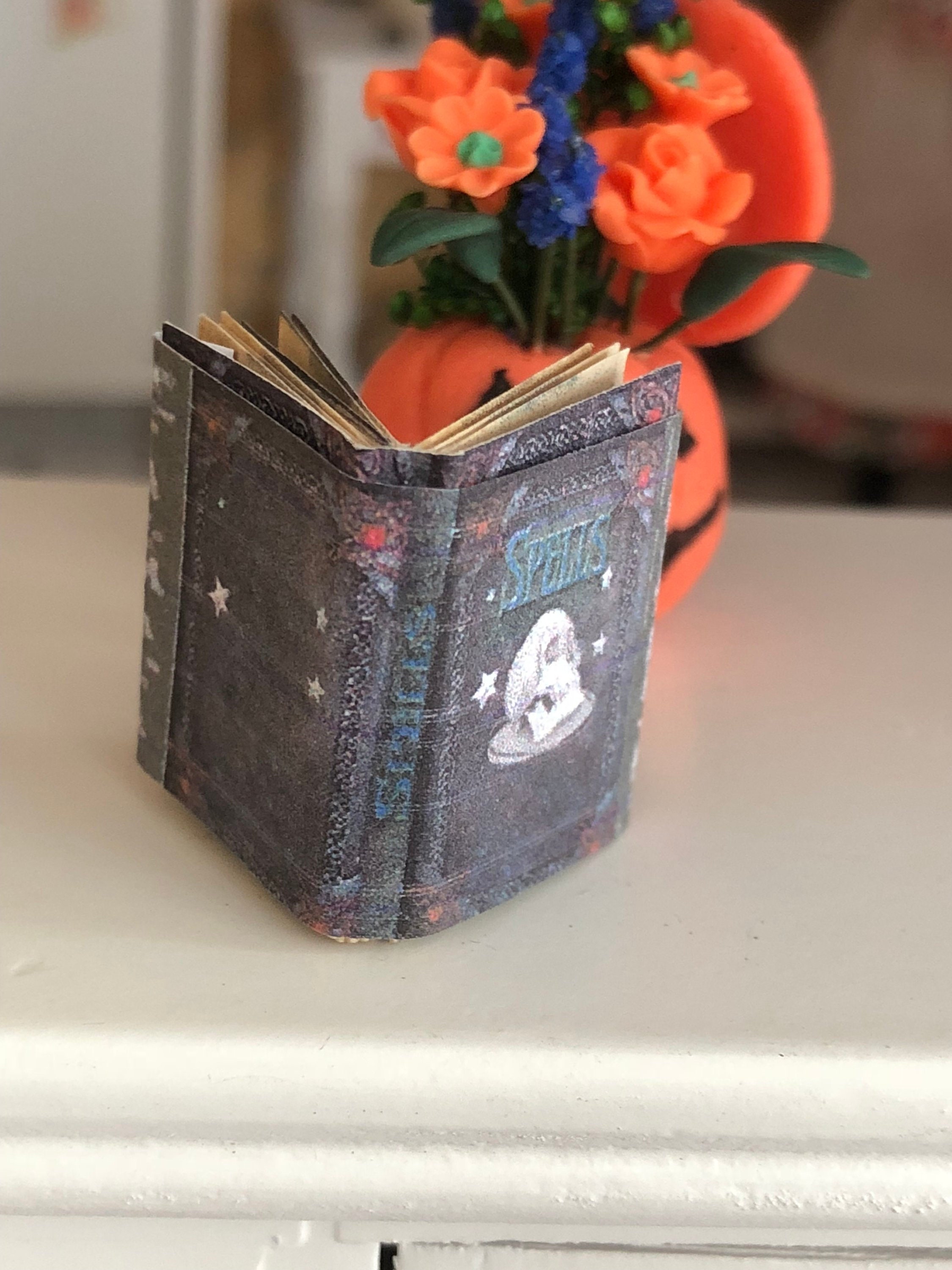 Miniature Spell Book, Mini Book Printed Pages, Halloween Decor