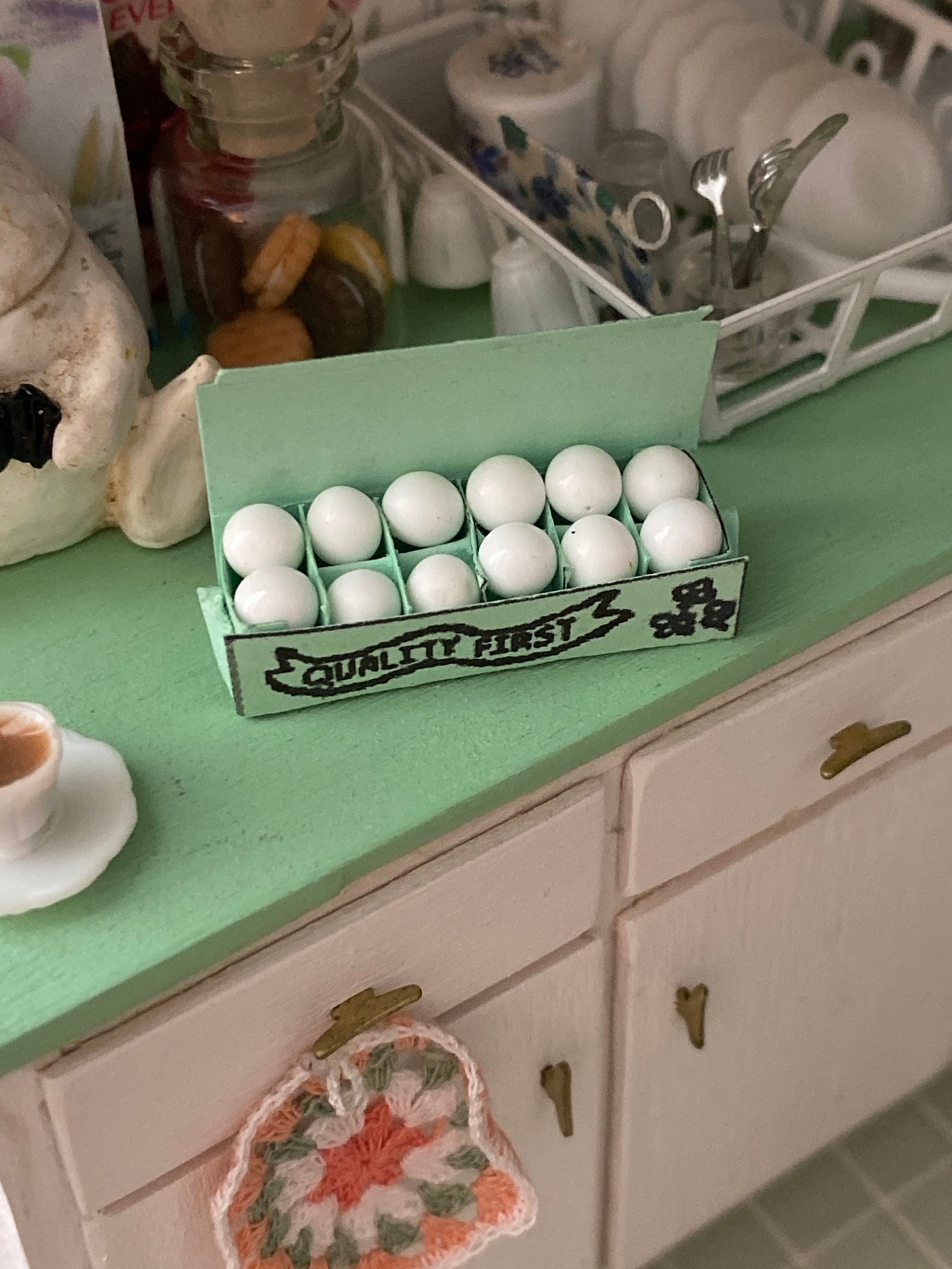 Miniature Eggs in Carton, Dollhouse Miniature, 112 Scale, Dollhouse