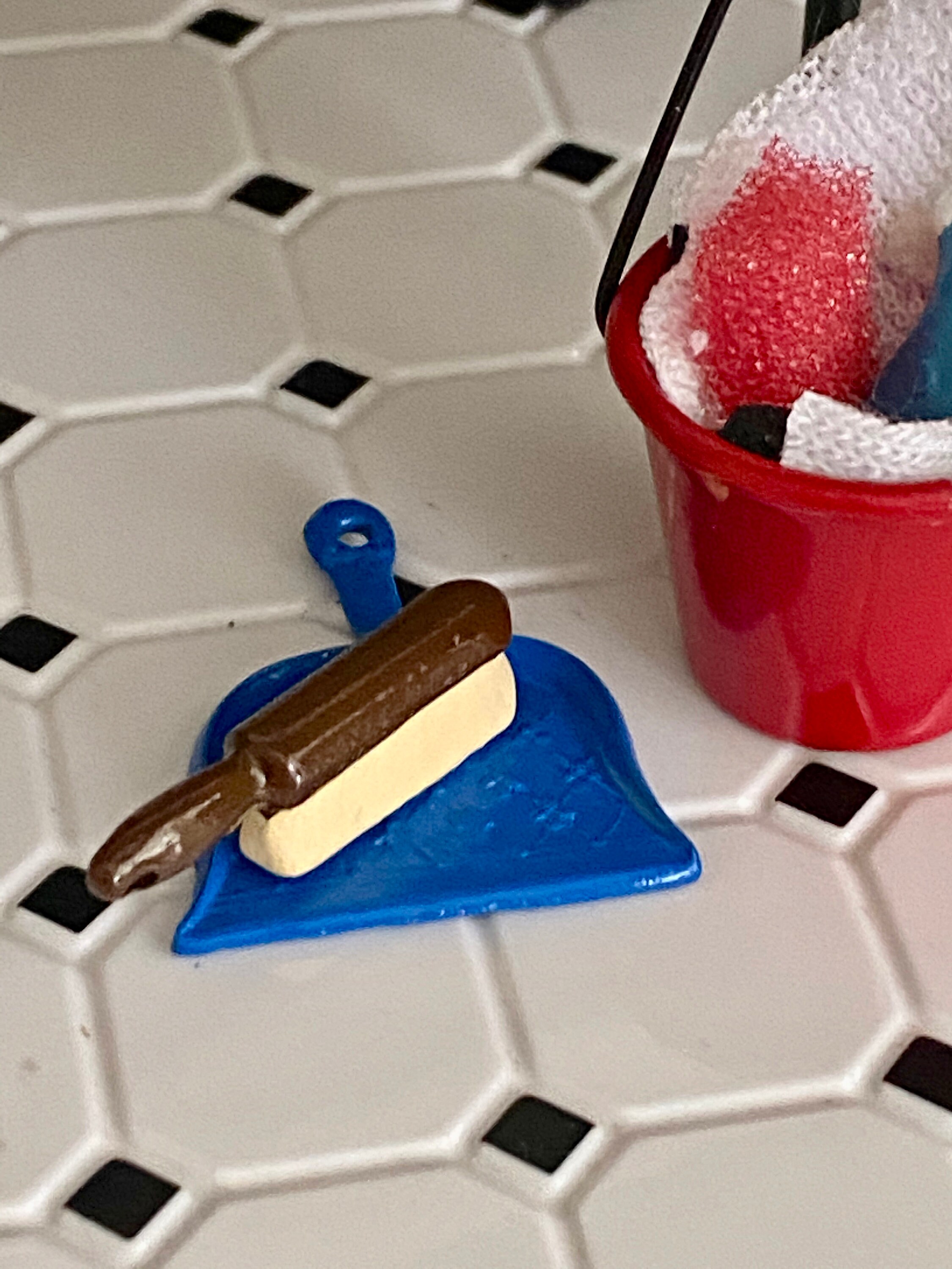 Miniature Dust Pan and Brush, Mini Metal Blue Dust Pan and Brush Set