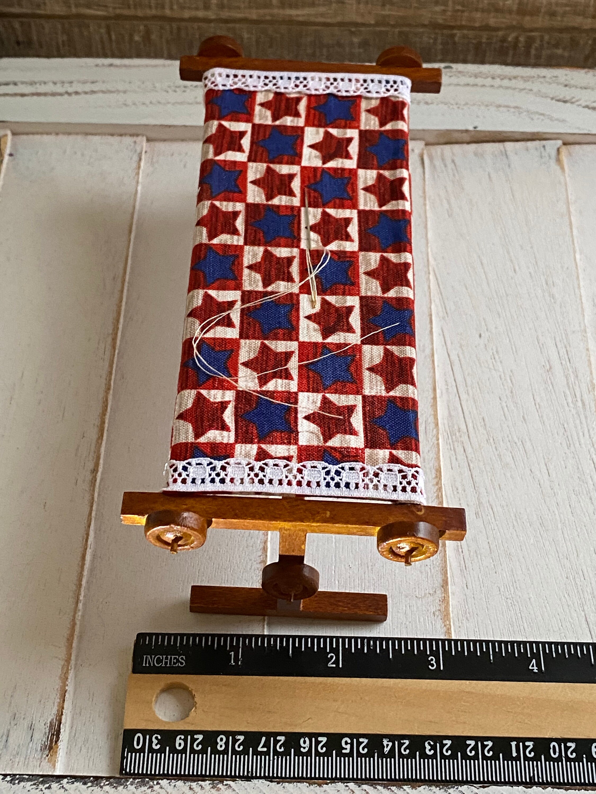 Miniature Quilt Frame, Mini Quilt in Progress, Dollhouse Miniature, 1