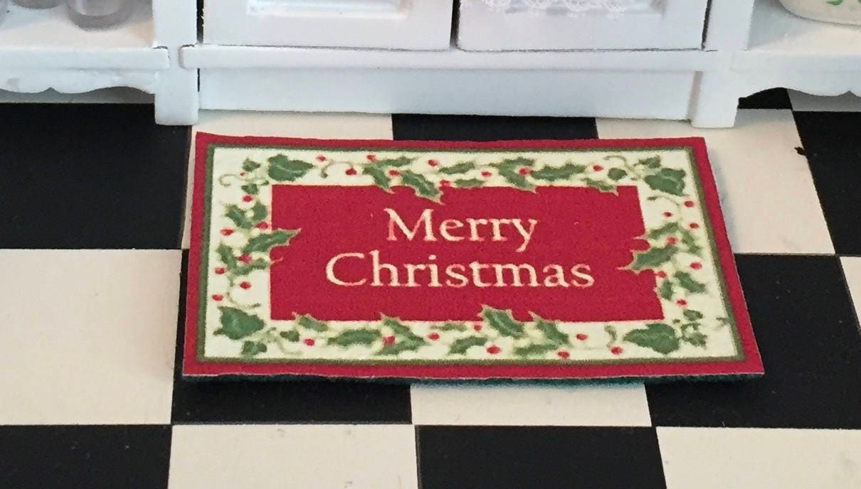 Miniature Merry Christmas Mat, Mat, Door Mat Rug, Dollhouse