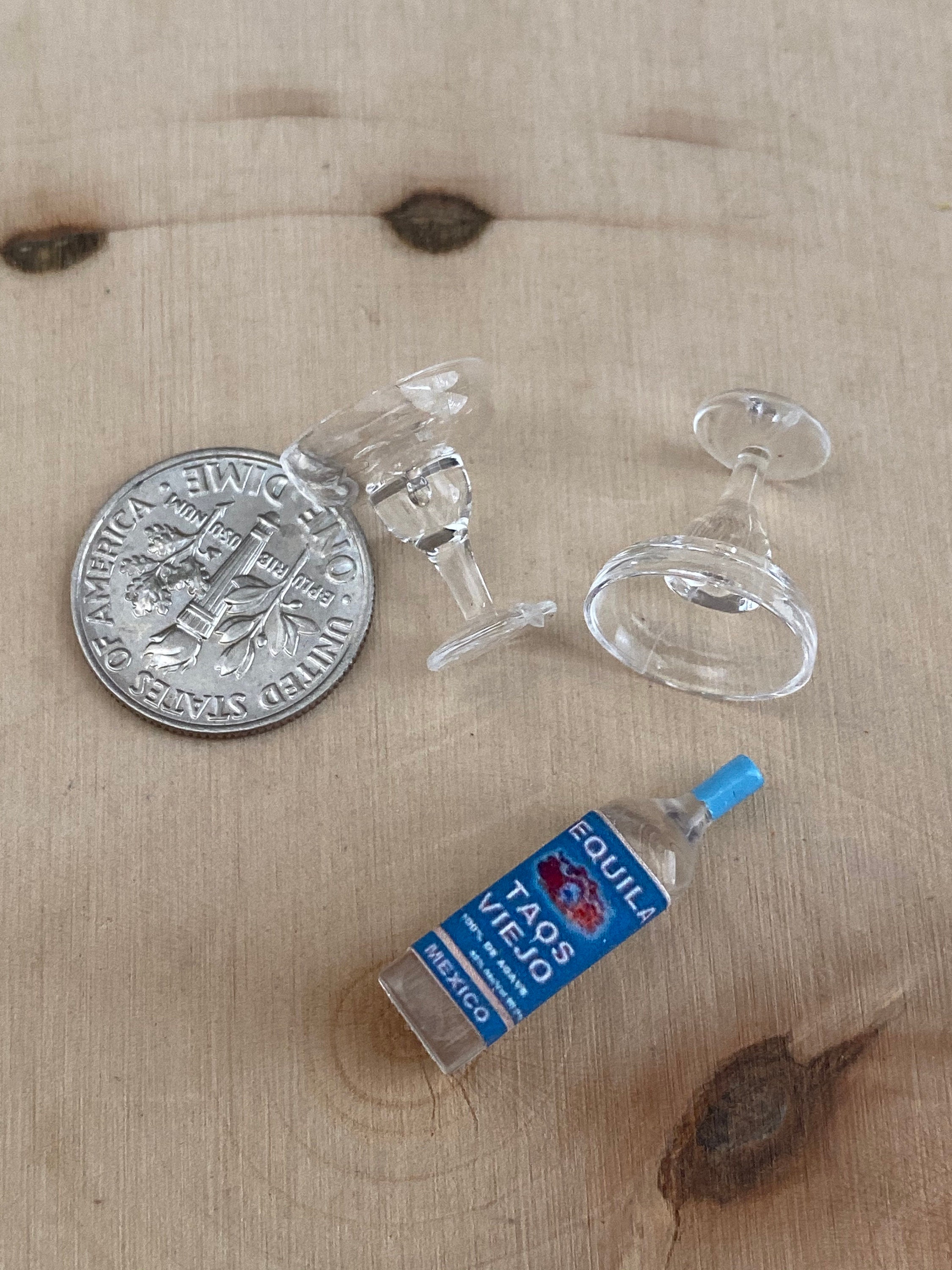 Miniature Tequila Bottle and 2 Glasses, Mini Liquor Bottle and