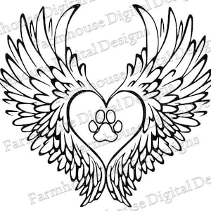 Angel Wings met Paw .svg/.dxf/.png voor gebruik met Silhouette Studio en andere cutters -- Instant Download