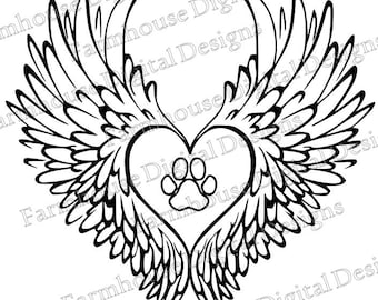 Angel Wings met Paw .svg/.dxf/.png voor gebruik met Silhouette Studio en andere cutters -- Instant Download