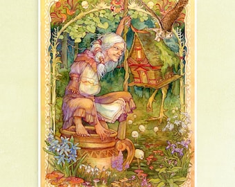 Baba Yaga - Fine art print - Watercolor illustration - Slavic folklore witch