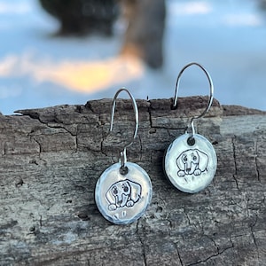 Dachshund pewter hand-stamped earrings on sterling ear wire, Doxie owners earrings, Sausage Dog jewelry, Weiner dog earrings, Puppy gift