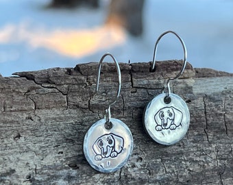 Dachshund pewter hand-stamped earrings on sterling ear wire, Doxie owners earrings, Sausage Dog jewelry, Weiner dog earrings, Puppy gift