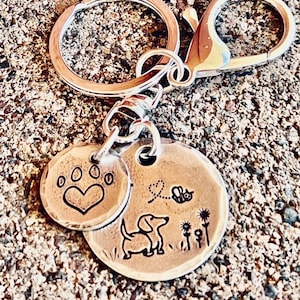 Dachshund stamped pewter keychain, cute weiner dog backpack or purse charm, Weenie Pup lovers gift, Doxie keychain, puppy keychain