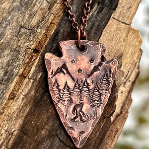 Arrowhead Sasquatch Copper Pendant, Bigfoot Mens Jewelry, Bigfoot Necklace, Cryptid jewelry, Bigfoot Birthday or Christmas gift
