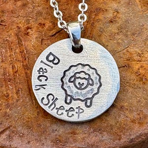 Black Sheep hand-stamped pewter pendant necklace, Black Sheep of the family jewelry