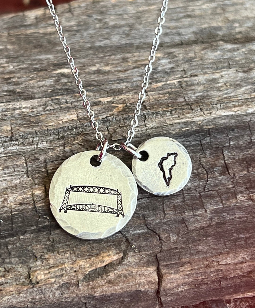 Duluth Aerial Lift Bridge Pendant, Lake Superior Necklace, Lift Bridge