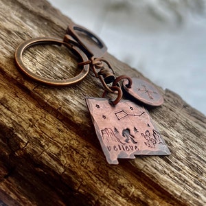 Sasquatch in New Mexico copper hand-stamped keychain, New Mexico Bigfoot legendary keychain, Cryptid Lovers Bigfoot in the Southwest image 3