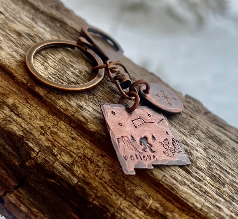 Sasquatch in New Mexico copper hand-stamped keychain, New Mexico Bigfoot legendary keychain, Cryptid Lovers Bigfoot in the Southwest image 3