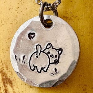 Sassy Kitten hand-stamped pewter pendant necklace, Cat Lovers handmade to order jewelry gift, Purrfect Cat Lady Birthday or Christmas gift
