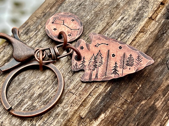Arrowhead Big Dipper and Little Dipper Copper Keychain Evergreen Trees and Stars Purse or Backpack Charm Star Lovers Gift Etsy