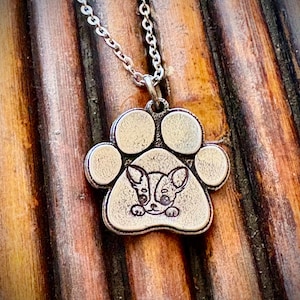 Feisty little Chihuahua paw print pewter hand-stamped to order pendant necklace, Chihuahua lovers jewelry gift great for any occasion