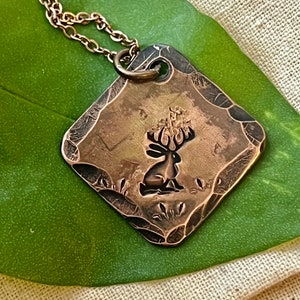 Jackalope Copper pendant necklace, Cryptid jewelry gift, Jack rabbit lore jewelry, Wyoming Jackalope charm necklace