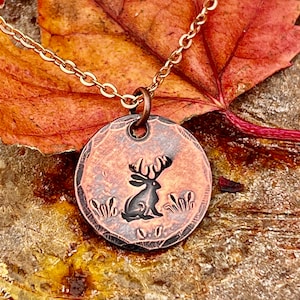 Jackalope Copper pendant necklace, Delicate Cryptid jewelry gift, Jack rabbit lore jewelry, Wyoming Jackalope charm necklace