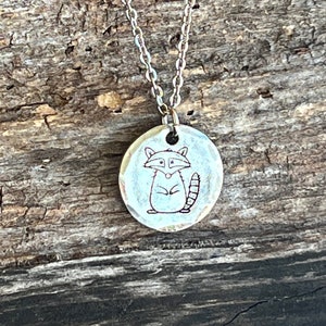 Raccoon hand-stamped pewter pendant necklace, Trash Panda Lovers jewelry gift, Masked Raccoon funny stamped charm necklace