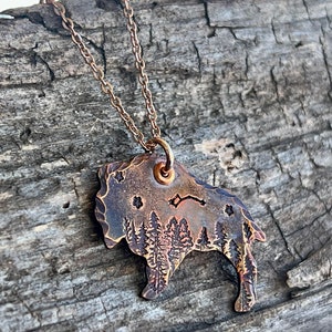 Bison Copper pendant necklace, American Bison rustic necklace, Great Plains Bison jewelry, Little Dipper and Buffalo necklace, Buffalo jewel