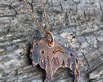Bison Copper pendant necklace, American Bison rustic necklace, Great Plains Bison jewelry, Little Dipper and Buffalo necklace, Buffalo jewel
