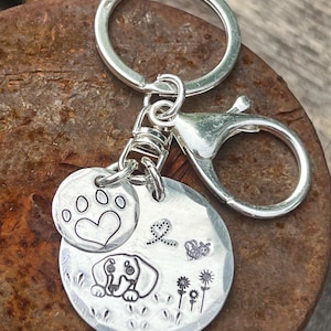 Handstamped Dachshund pewter keychain, Weiner dog purse or backpack charm, Doxie lover&#39;s gift