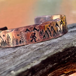 Sasquatch Copper Cuff, Bigfoot Copper Cuff, Father’s Day or Birthday Sasquatch Gift, Sasquatch bracelet, Bigfoot Bracelet, Cryptid jewelry,