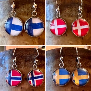Scandinavian Earrings, Swedish Earrings, Norwegian Earrings, Danish Earrings, Finnish Earrings, Scandinavian Flag Earrings, Scandinavian