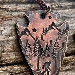 Arrowhead Sasquatch Copper Pendant, Bigfoot Mens Jewelry, Bigfoot Necklace, Cryptid jewelry, Bigfoot Birthday or Christmas gift