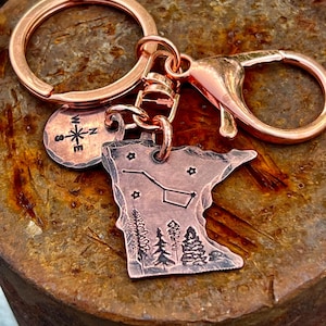 Minnesota Wilderness Copper hand-stamped Keychain, Minnesota Backpack or Purse Charm, Loon Keychain, Minnesota gift, Up North jewelry