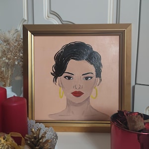 Red Lip Woman Portrait, Hand-Painted Acrylic Canvas Art,  Modern Feminine Painting, One of a Kind, “Woman is Art.”
