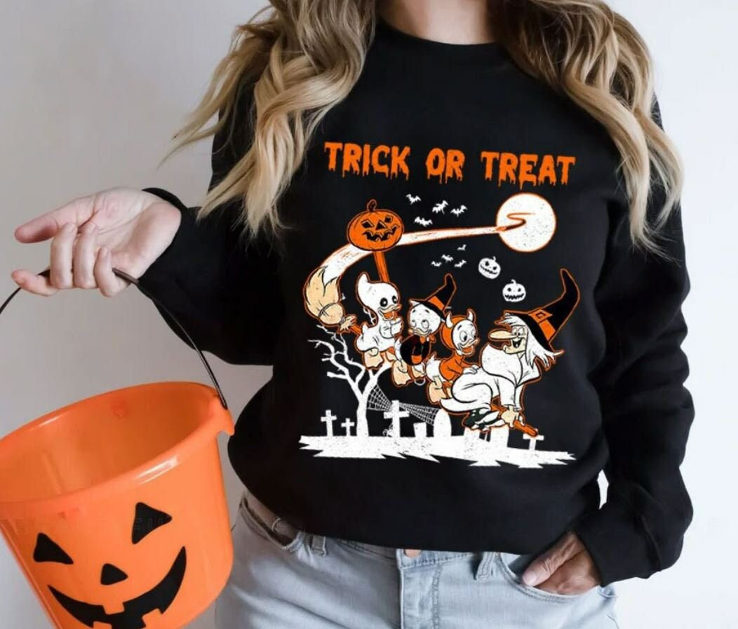 Discover Huey Dewey Louie Witch TShirt, Trio Duck Halloween Pumpkin Shirt, Disney Trick Or Treat Shirt, Disneyland Fall Trip, Donald Duck Nephews