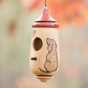 Hummingbird House, Handmade Wooden Birdhouse for Indoor/Outdoor Use, Puppy Dog Art, Bird Lovers Gift, Christmas Gift for Dog Lovers image 3