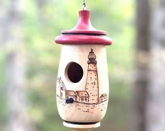 Hummingbird House, Handmade Wooden Birdhouse for Indoor/Outdoor Use, Portlandhead Maine Lighthouse, Bird Lovers Gift, Christmas Gift for Him