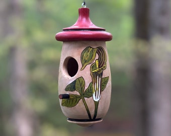 Hummingbird House, Handmade Wooden Birdhouse for Indoor/Outdoor Garden Use, Jack In The Pulpit, Native Plant, Bird Lovers Gift, wildflower