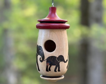 Hummingbird House, Handmade Wooden Birdhouse for Indoor/Outdoor Use, Elephant Parade Art, Bird Lovers Gift, Christmas Gift for Animal Lovers