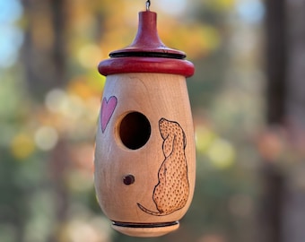 Hummingbird House, Handmade Wooden Birdhouse for Indoor/Outdoor Use, Puppy Dog Art, Bird Lovers Gift, Christmas Gift for Dog Lovers