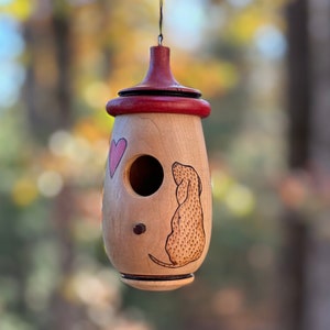 Hummingbird House, Handmade Wooden Birdhouse for Indoor/Outdoor Use, Puppy Dog Art, Bird Lovers Gift, Christmas Gift for Dog Lovers image 1