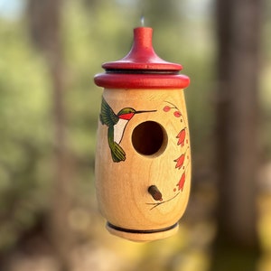 Hummingbird House, Handmade Wooden Birdhouse for Indoor/Outdoor Use, Hummingbird Art, Honeysuckle, Bird Lovers Gift, Christmas Gift for Mom