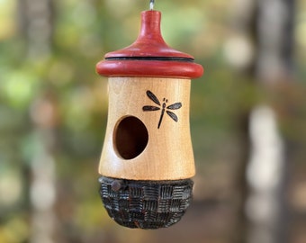 Hummingbird House, Handmade Wooden Birdhouse for Indoor/Outdoor Use, Dragonfly Art, Bird Lovers Gift, Christmas Gift for Gardeners