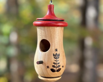 Hummingbird House, Tulip Flower Art, Handmade Wooden Birdhouse for Indoor/Outdoor Use, Bird Lovers Gift, Christmas Gift for Friend