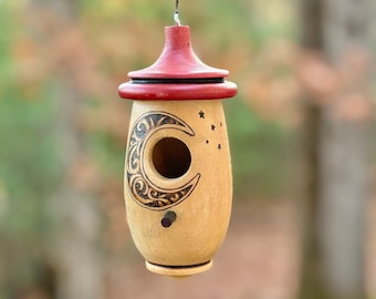 Hummingbird House, Handmade Wooden Birdhouse for Indoor/Outdoor Use, Crescent Moon Art, Bird Lovers Gift, Christmas Gift for Her