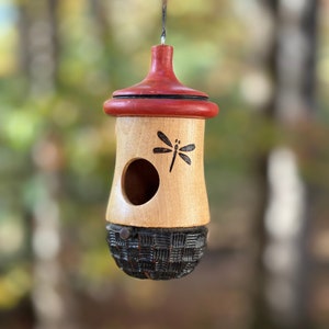 Hummingbird House, Handmade Wooden Birdhouse for Indoor/Outdoor Use, Dragonfly Art, Bird Lovers Gift, Christmas Gift for Gardeners