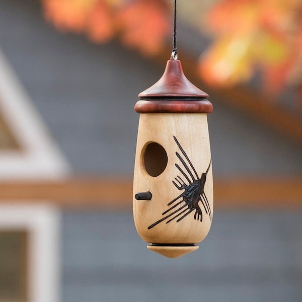 Hummingbird House, Handmade Wooden Birdhouse for Indoor/Outdoor, Nazca Lines Peruvian Art, Bird Lovers Gift, Christmas Gift for Travelers