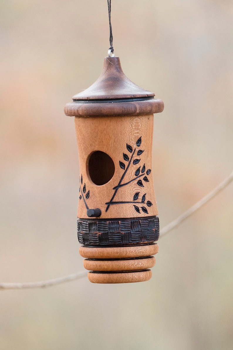 Hummingbird House, Wheat Design Art, Handmade Wooden Birdhouse, Ready to Ship, Bird Lovers Gift, Christmas Gift for Anyone image 5