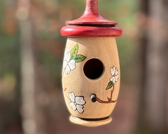 Hummingbird House, Dogwood North Carolina State Flower, Artisan Handmade Wooden Birdhouse, Bird Lovers Gift, Christmas Gift for Nature Lover