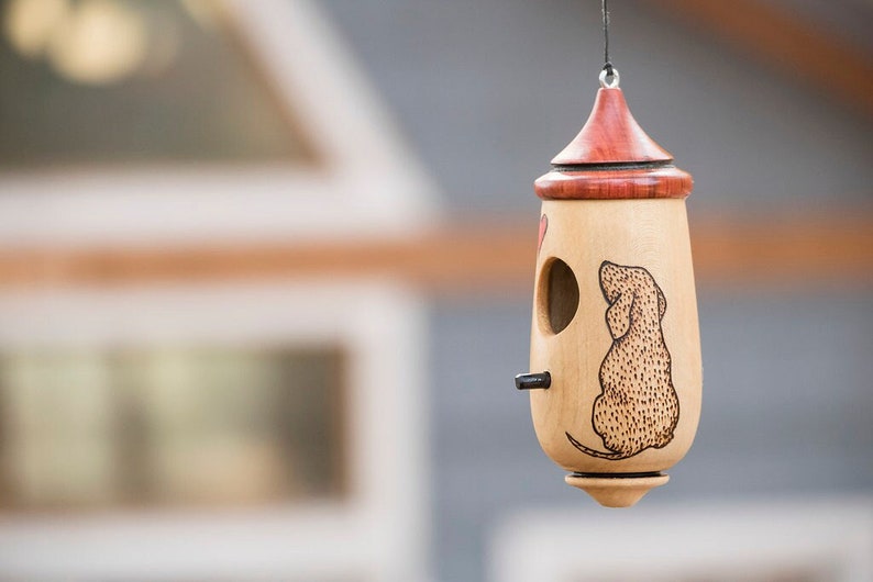 Hummingbird House, Handmade Wooden Birdhouse for Indoor/Outdoor Use, Puppy Dog Art, Bird Lovers Gift, Christmas Gift for Dog Lovers image 2