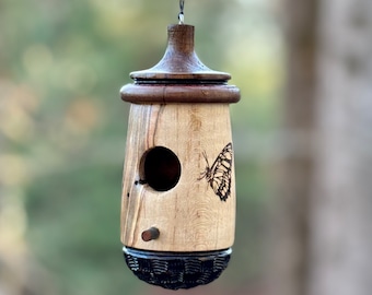 Ambrosia Maple Hummingbird Birdhouse, Butterfly Art, Rustic Garden Indoor Outdoor Accessories, Gift for Bird Lovers Christmas