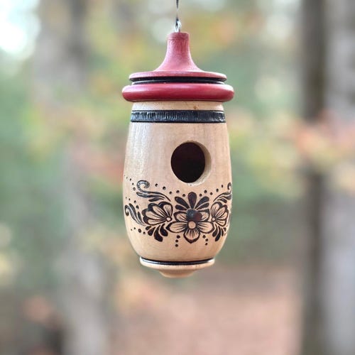 Norwegian Rosemaling Art, Handmade Hummingbird House, Wooden Birdhouse for Indoor/Outdoor Use, Bird Lovers Gift, Christmas Ornament,